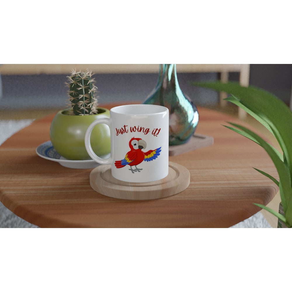 Just Wing It - White 11oz Ceramic Mug White 11oz Mug fun funny