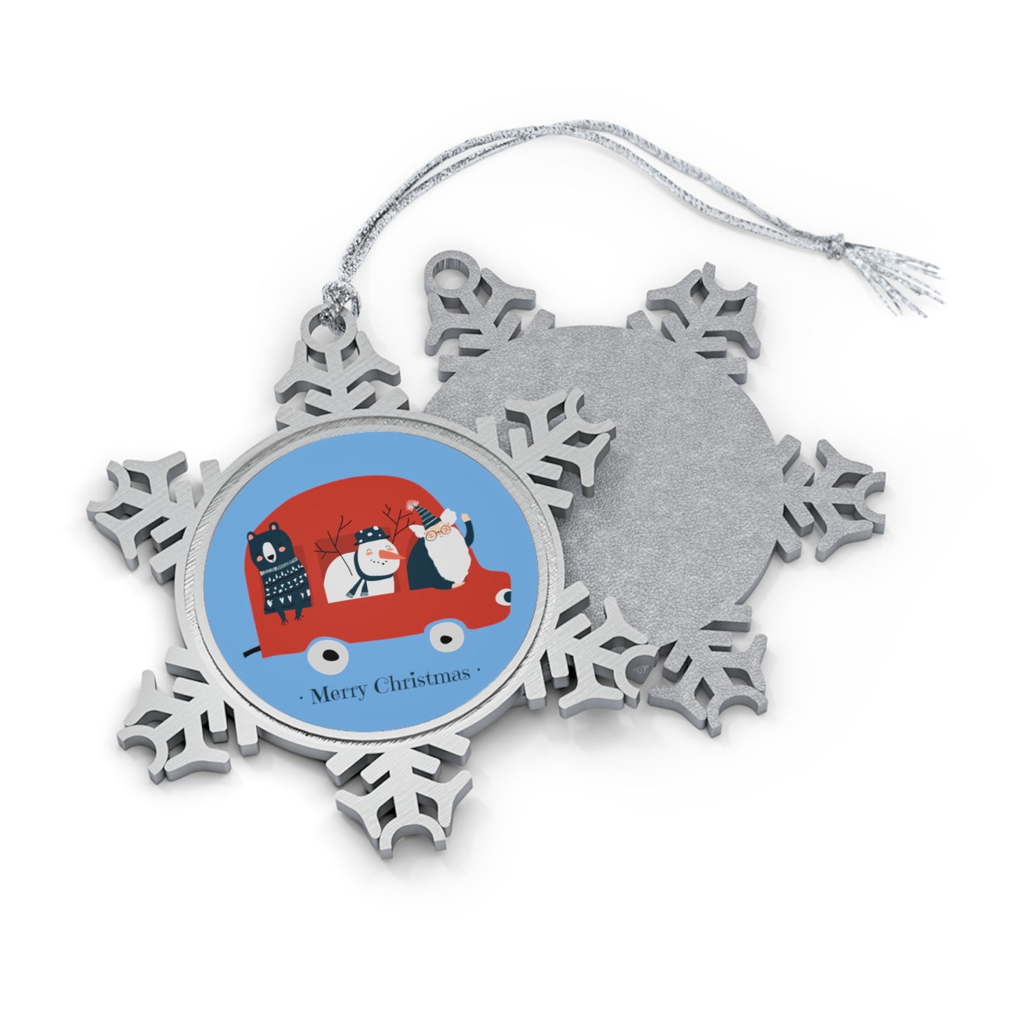 Santa Car - Pewter Snowflake Ornament Christmas Ornament
