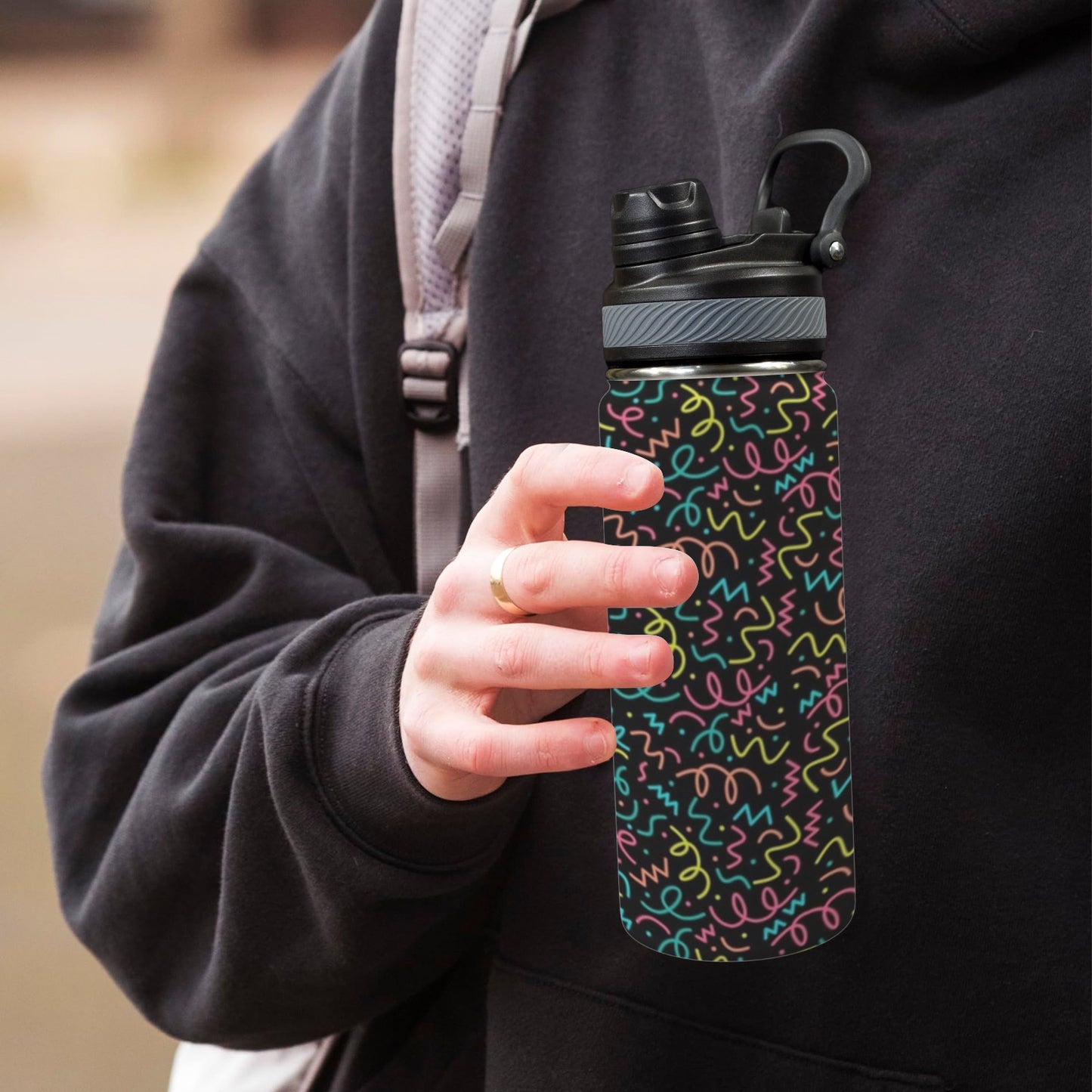 Squiggle Time - Insulated Water Bottle with Dual-Use Lid (18oz) Insulated Water Bottle with Dual-Use Lid (18oz) Printed Offshore