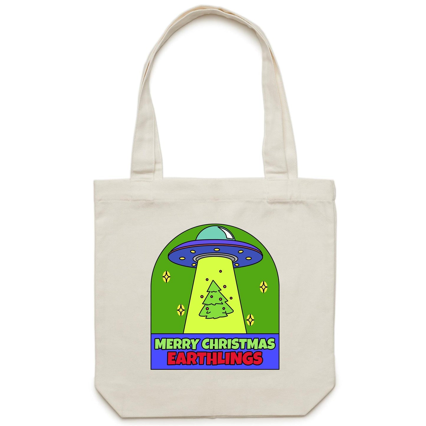 Merry Christmas Earthlings, UFO - Canvas Tote Bag