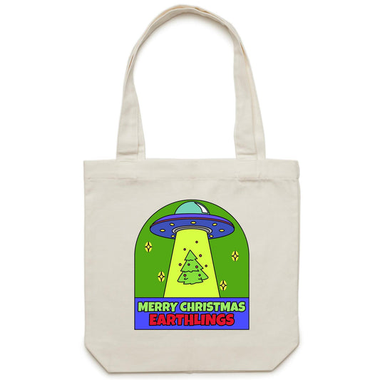 Merry Christmas Earthlings, UFO - Canvas Tote Bag