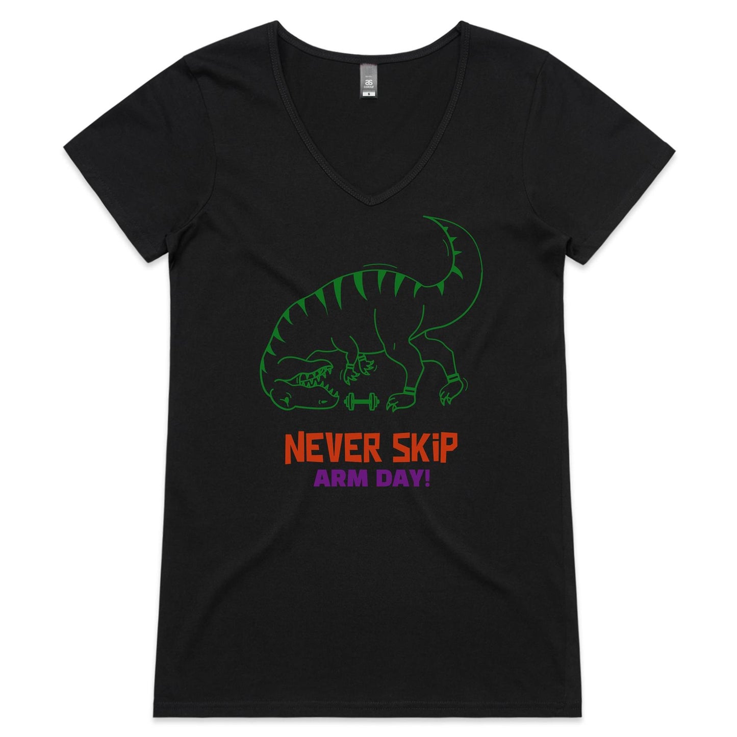 Never Skip Arm Day - Womens V-Neck T-Shirt Black Womens Fitness V-Neck Fitness