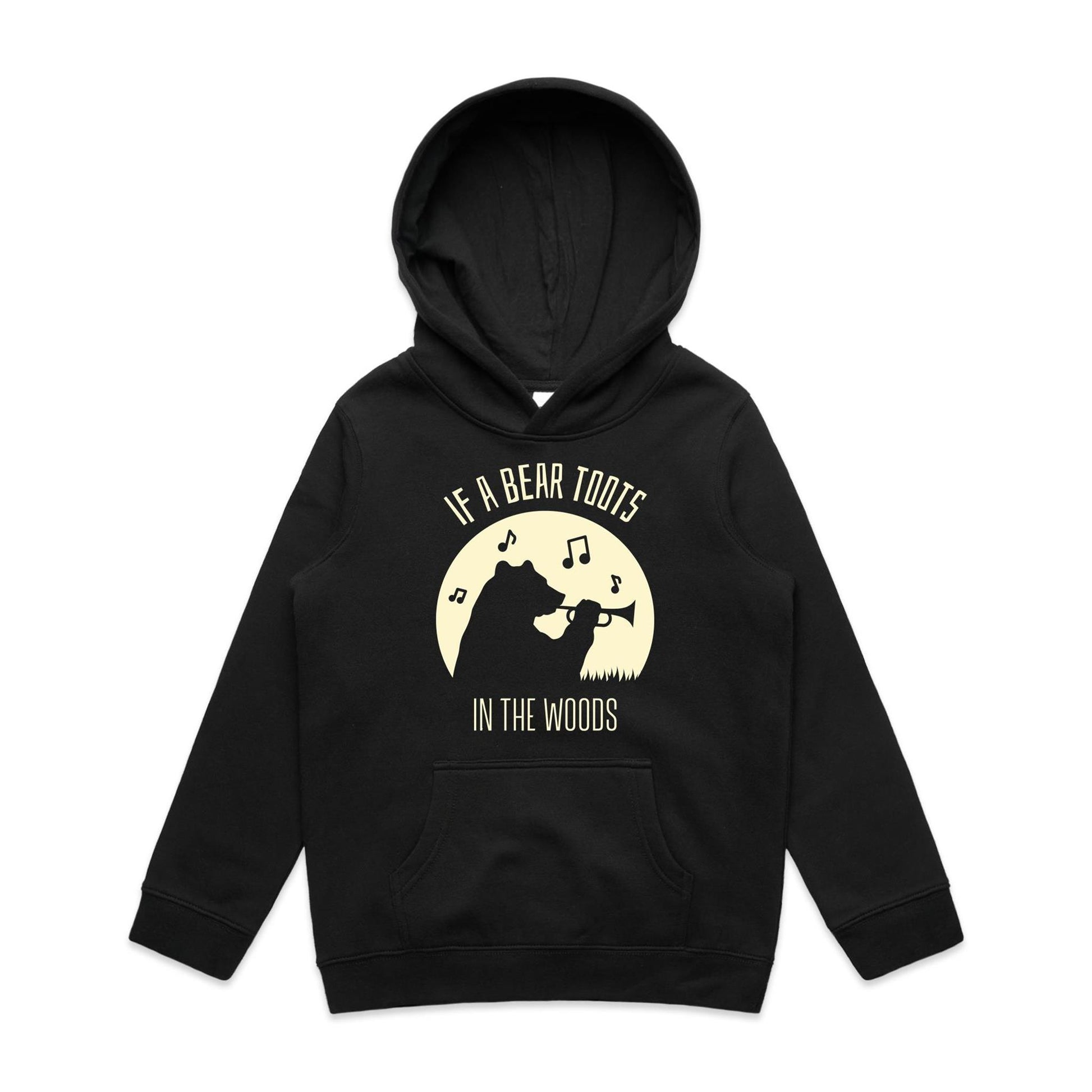 If A Bear Toots In The Woods, Trumpet Player - Youth Supply Hood Black Kids Hoodie