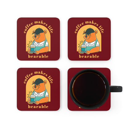 Coffee Makes Life Bearable - Corkwood Coaster Set Coaster