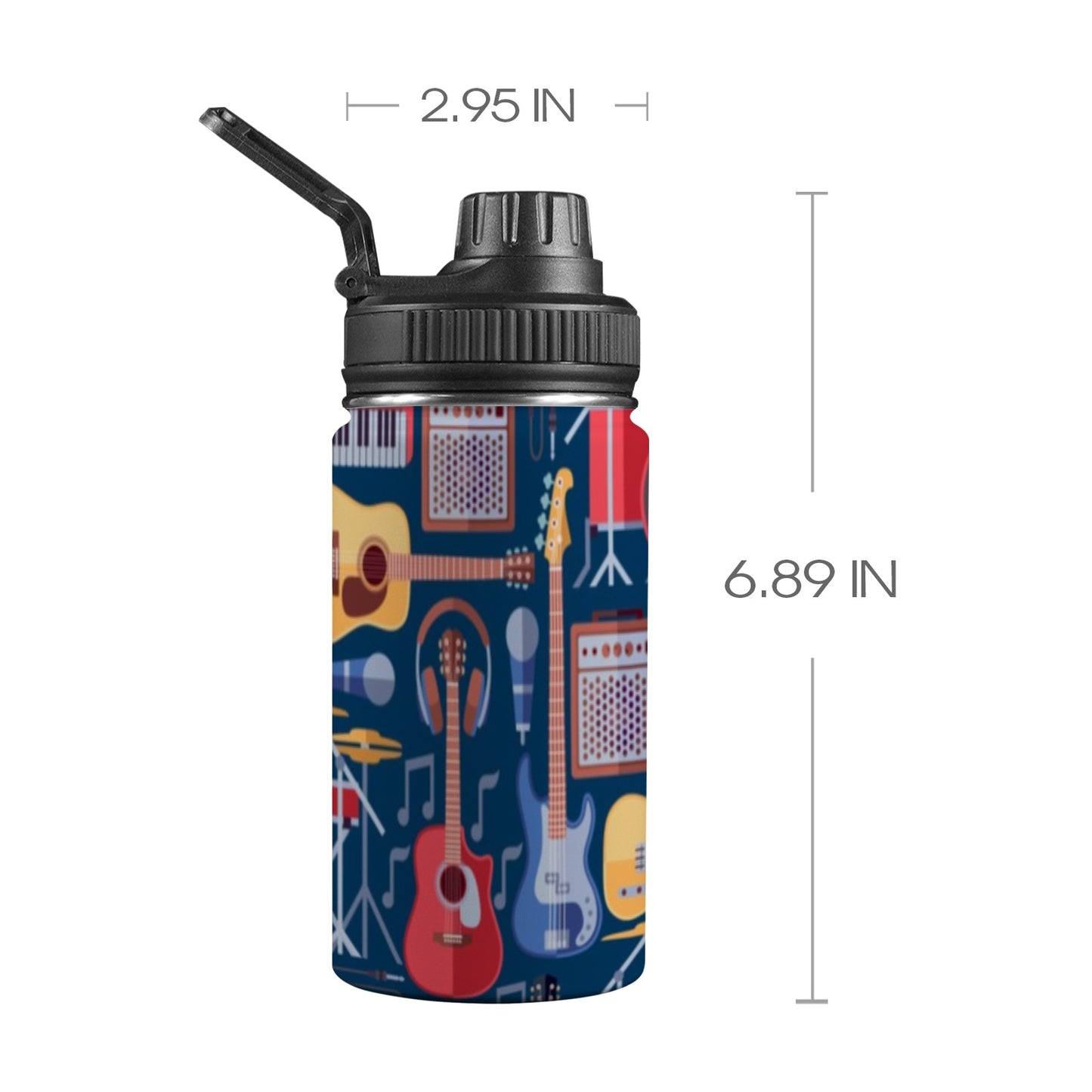 Music Instruments Blue - Kids Water Bottle with Chug Lid (12 oz)