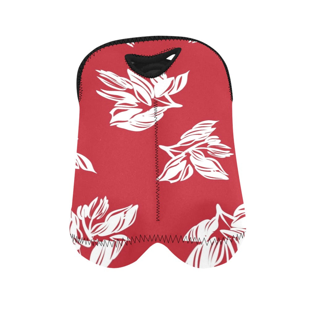 Red Retro Foliage, Hawaiian Flower - 2-Bottle Neoprene Wine Bag 2 Bottle Wine Bag Printed Offshore Summer Surf