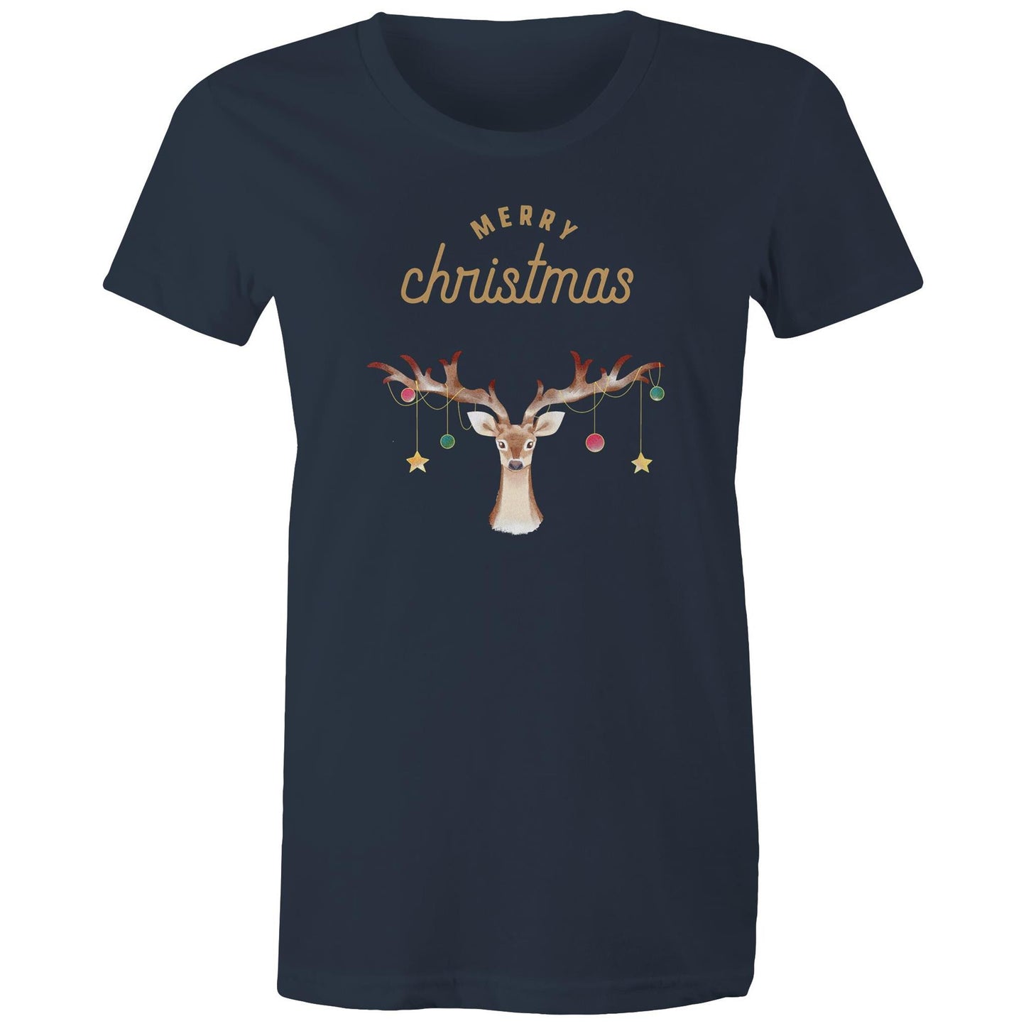 Merry Christmas Reindeer - Womens T-shirt Navy Christmas Womens T-shirt Merry Christmas