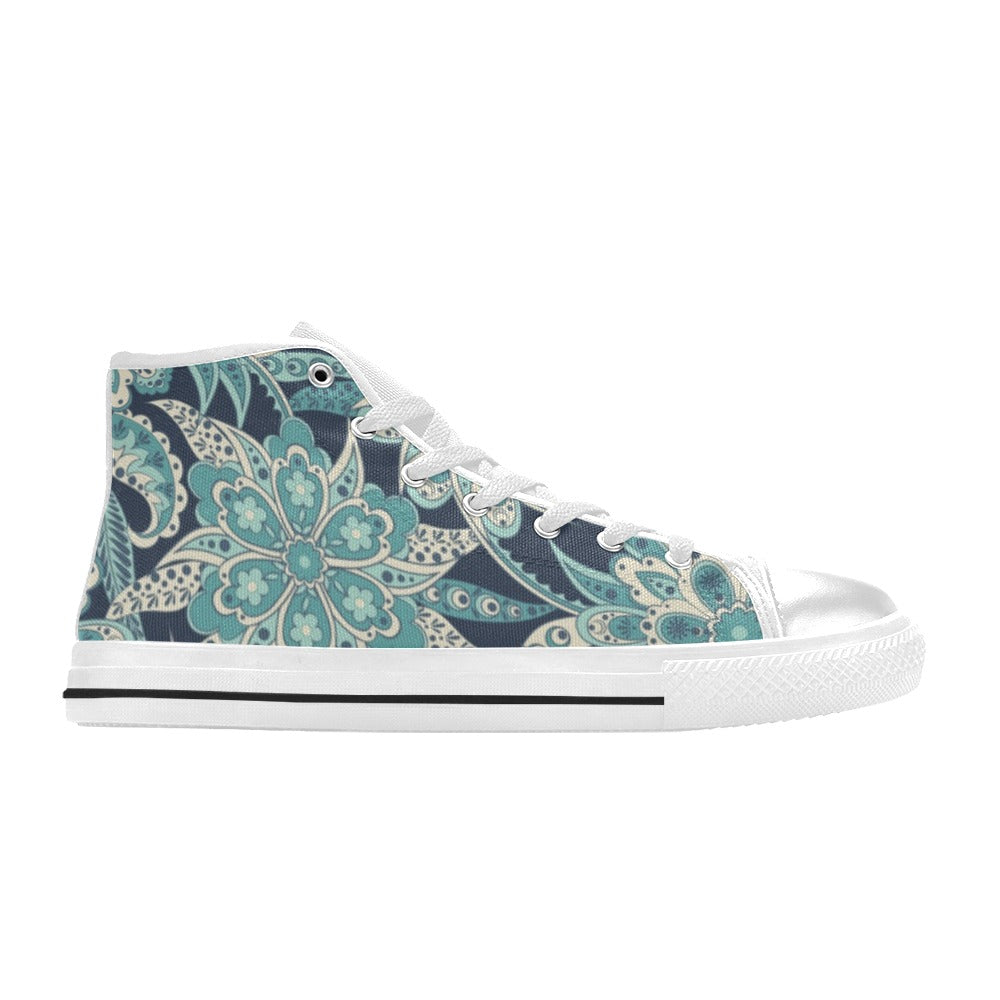 Vintage Blue Floral - Women's High Top Canvas Shoes