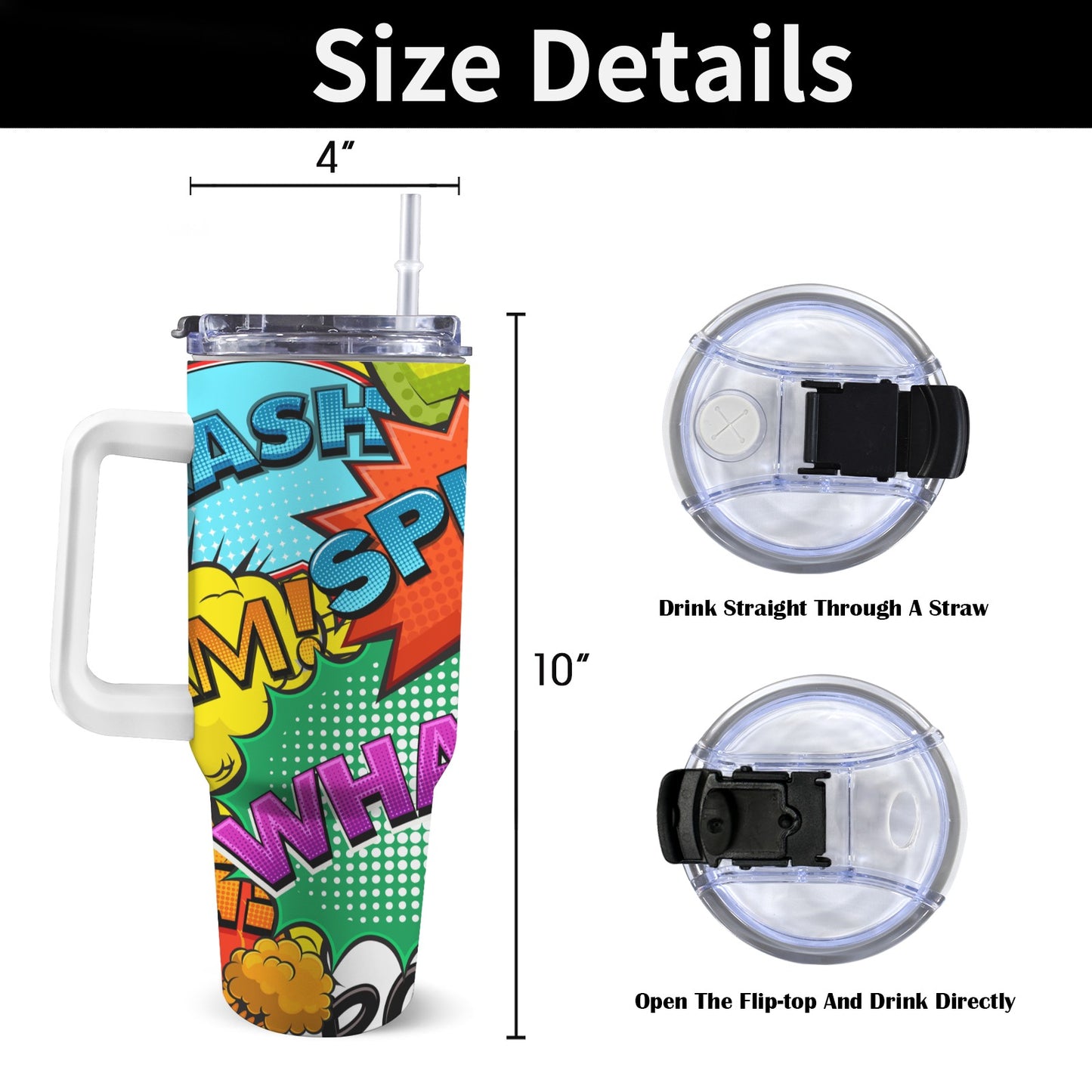 Comic Book 2 - 40oz Tumbler with White Handle