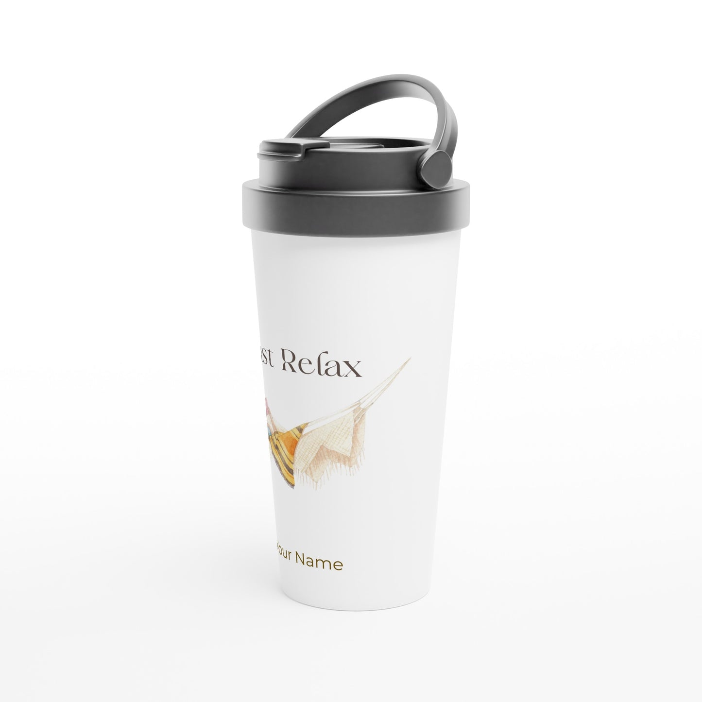 Personalised - Just Relax - White 15oz Stainless Steel Travel Mug Personalised Travel Mug coffee