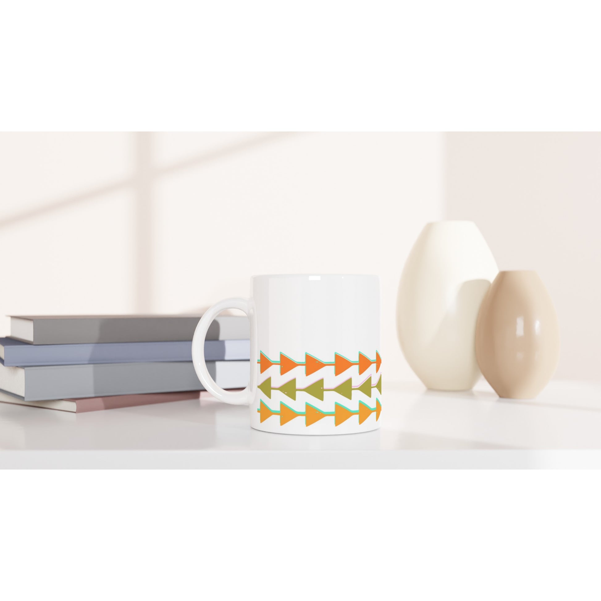 Retro Triangles - White 11oz Ceramic Mug White 11oz Mug Globally Fulfilled Retro