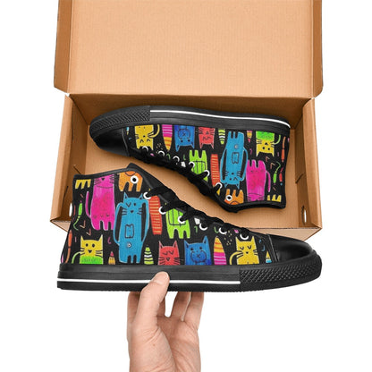 Colourful Cats - Kids High Top Canvas Shoes