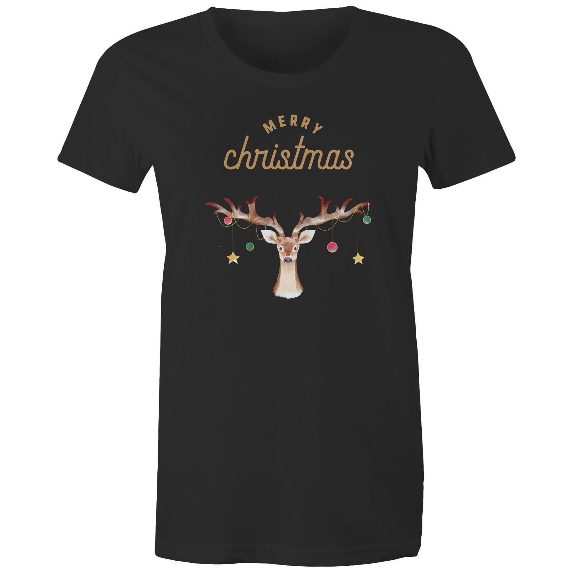 Merry Christmas Reindeer - Womens T-shirt Black Christmas Womens T-shirt Merry Christmas