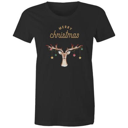 Merry Christmas Reindeer - Womens T-shirt Black Christmas Womens T-shirt Merry Christmas