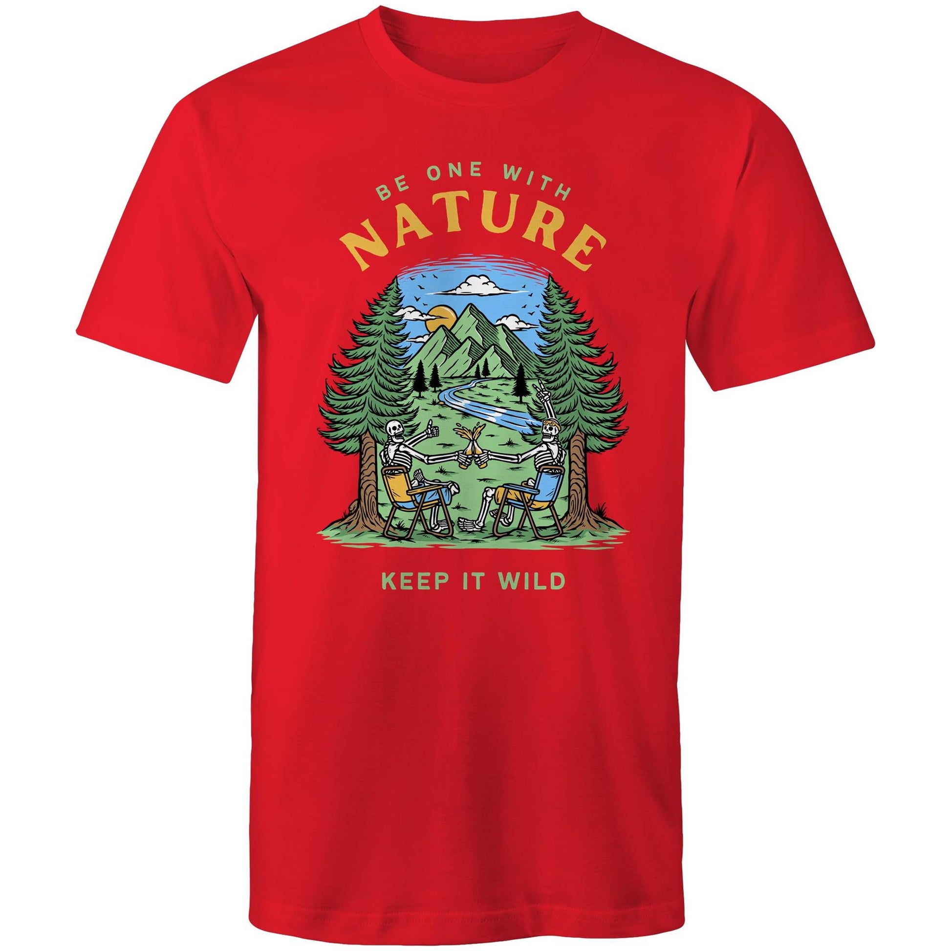 Be One With Nature, Skeleton - Mens T-Shirt Red Mens T-shirt Environment Summer