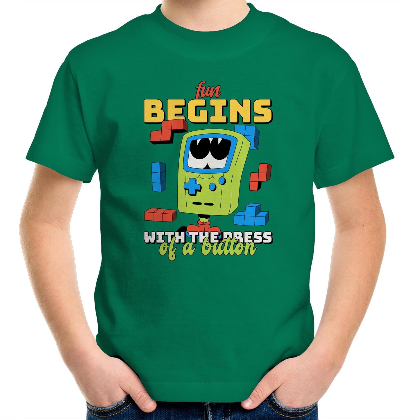 Fun Begins With The Press Of A Button, Video Game - Kids Youth T-Shirt