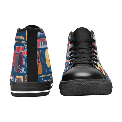 Music Instruments Blue - Women's High Top Canvas Shoes