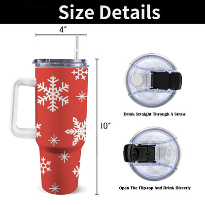 Red Snowflakes - 40oz Tumbler with White Handle