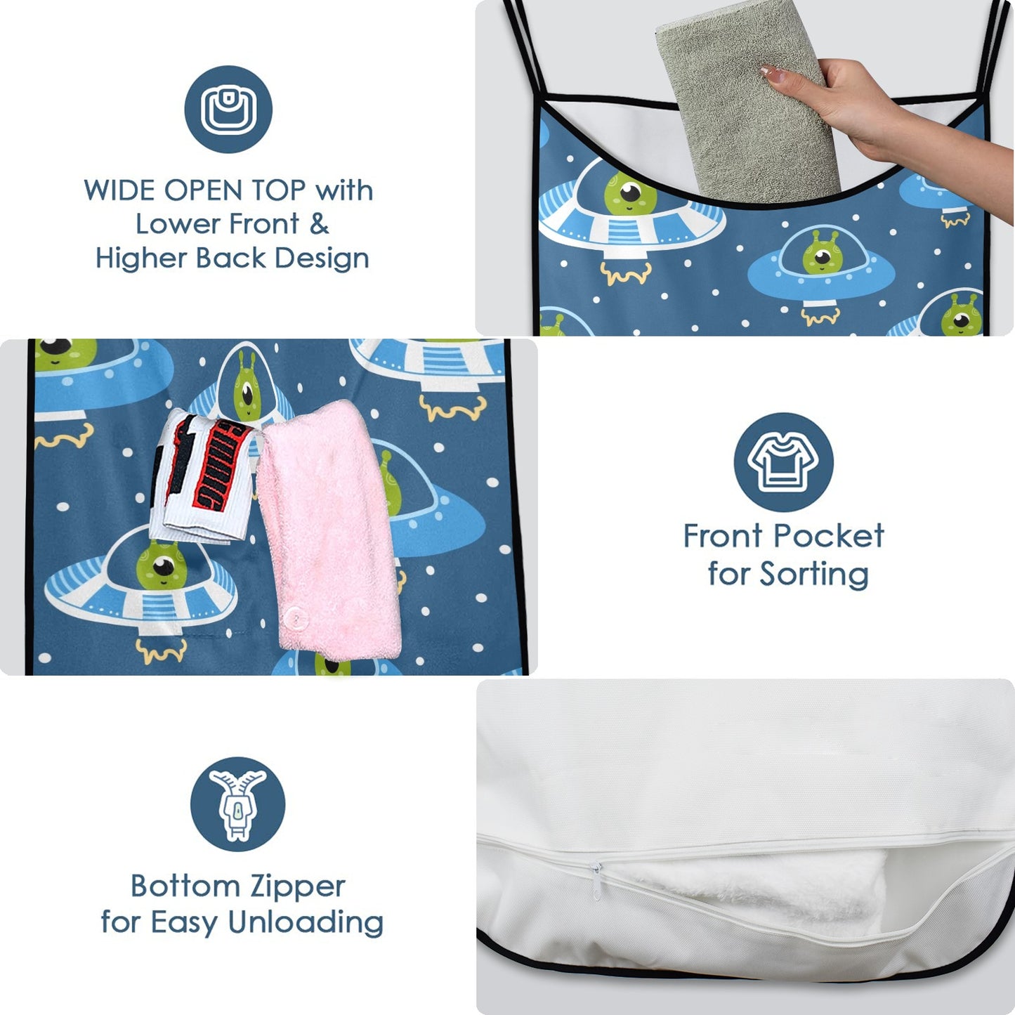 Cute Aliens in UFOs - Hanging Laundry Bag