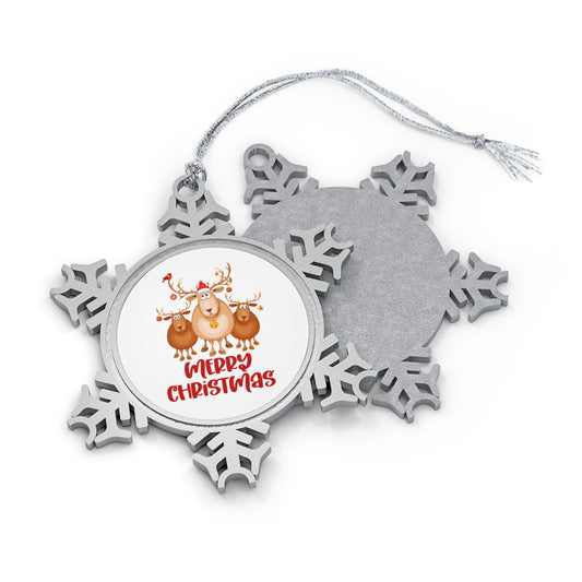 Reindeer, Merry Christmas - Pewter Snowflake Ornament