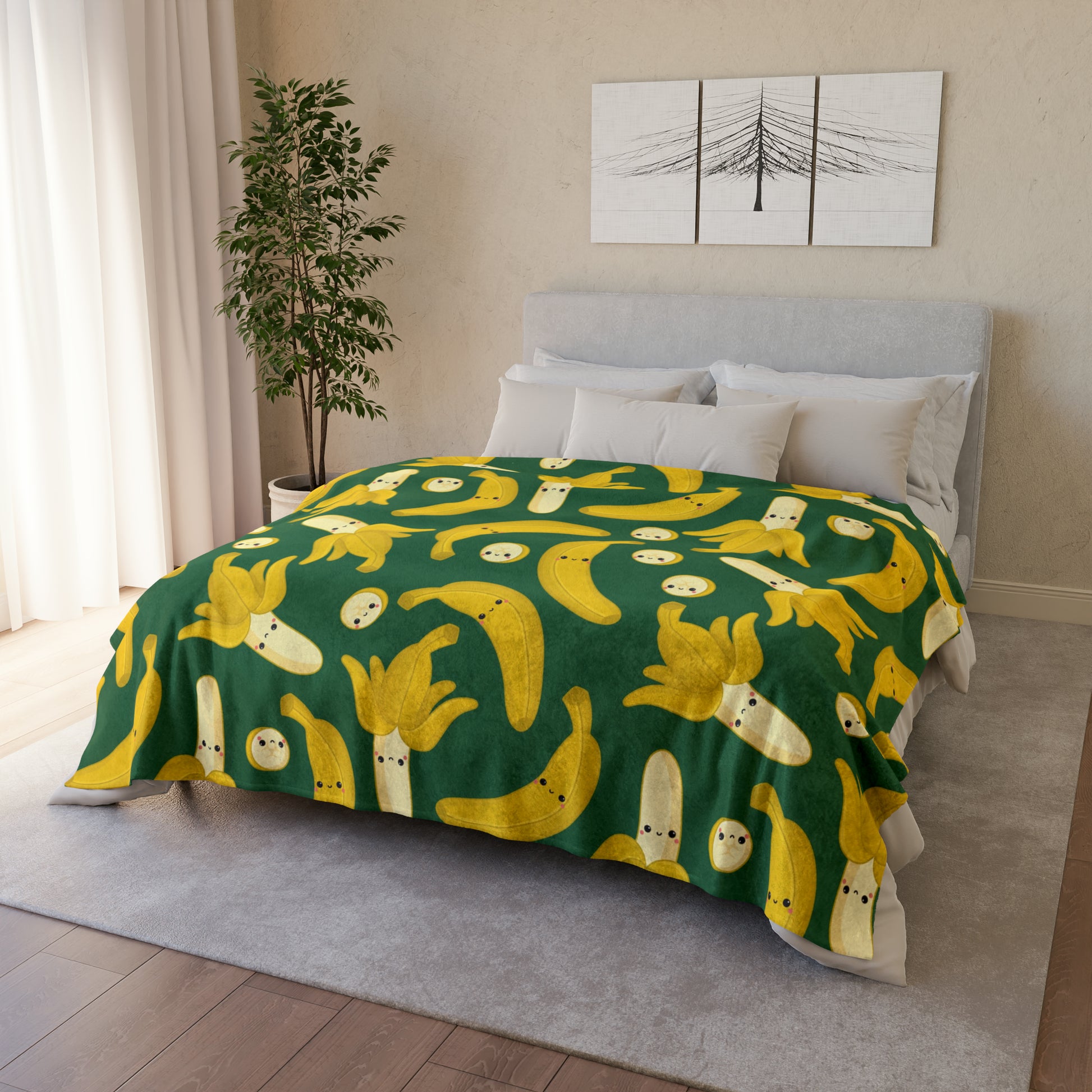 Happy Bananas - Soft Polyester Blanket 60" × 80" Blanket Food