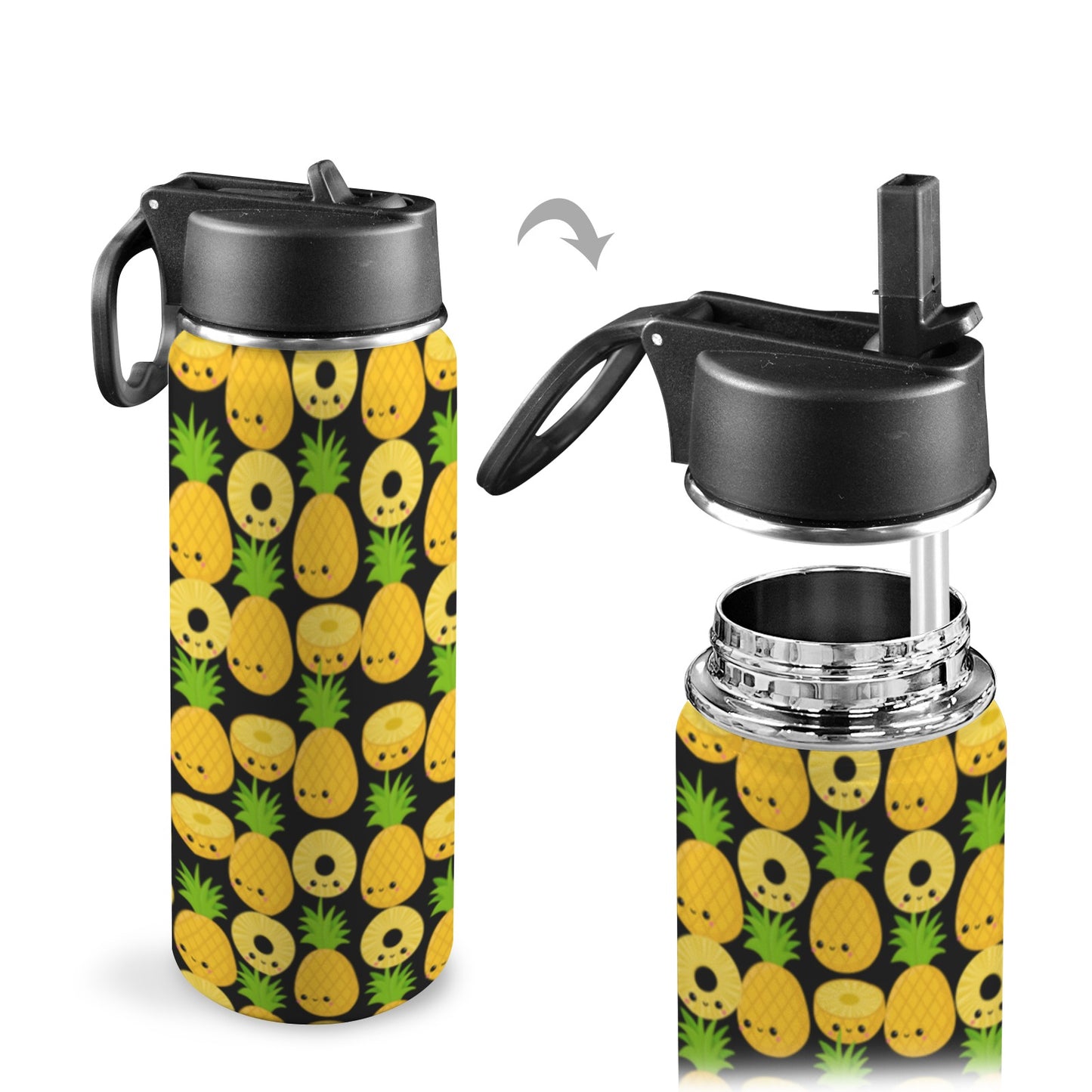 Happy Pineapples - Insulated Water Bottle with Straw Lid (18oz) Insulated Water Bottle with Swing Handle