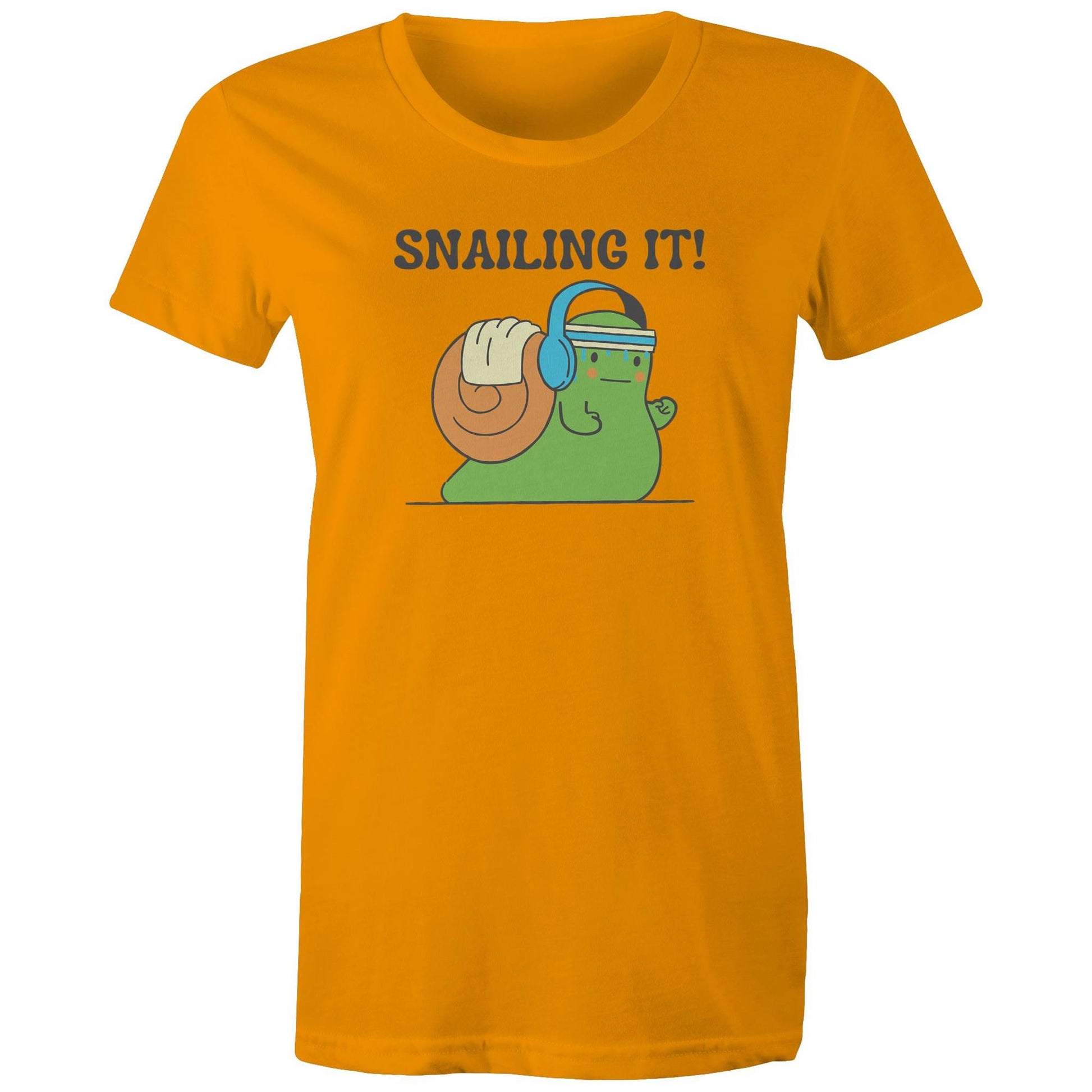 Snailing It - Womens T-shirt Orange Womens T-shirt Fitness Printed In Australia