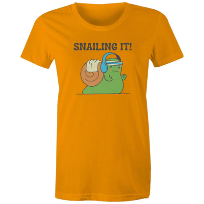 Snailing It - Womens T-shirt Orange Womens T-shirt Fitness Printed In Australia