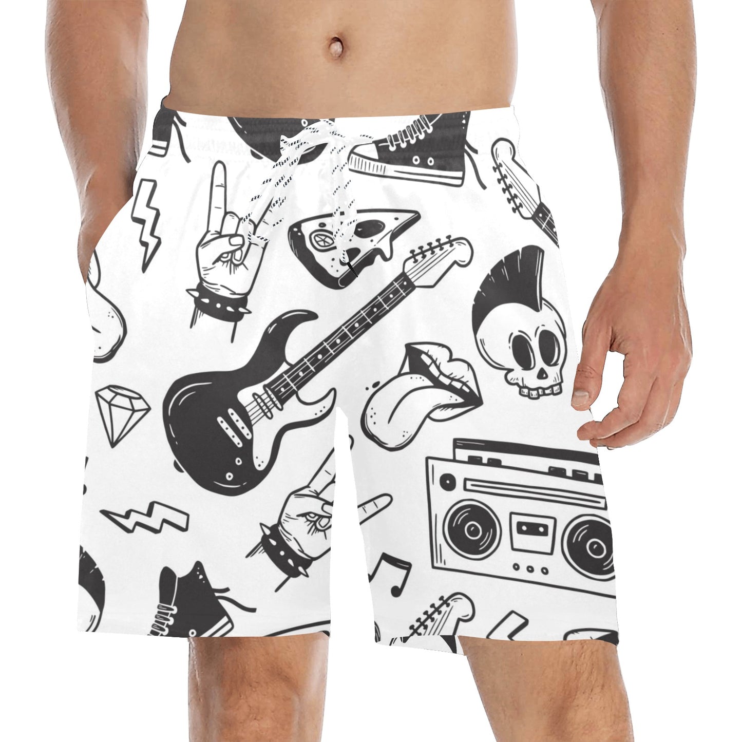 Rock Music - Men's Mid-Length Beach Shorts Men's Mid-Length Beach Shorts Music Printed Offshore