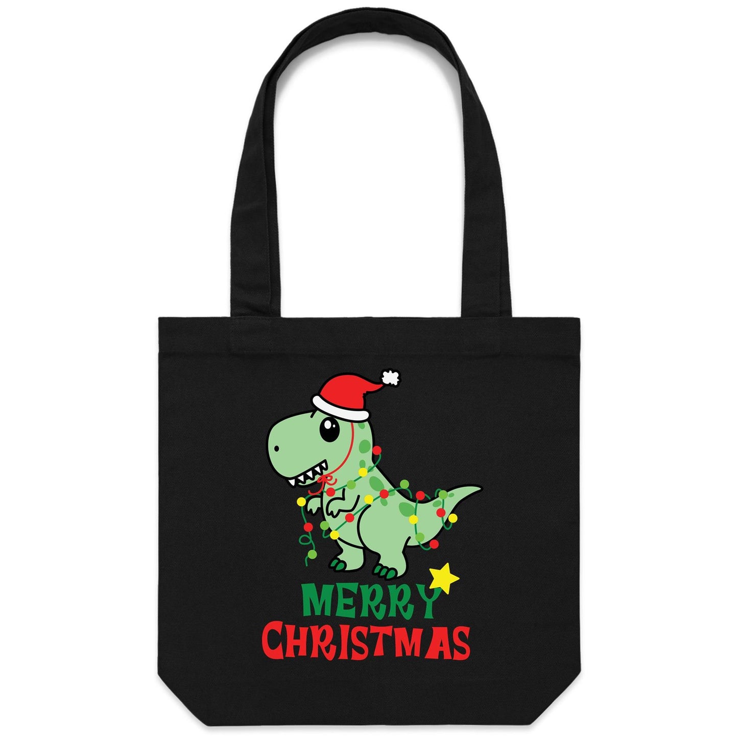 Dinosaur Santa, Merry Christmas - Canvas Tote Bag