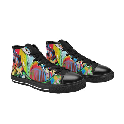 Graffiti Bird - Men's High Top Canvas Shoes