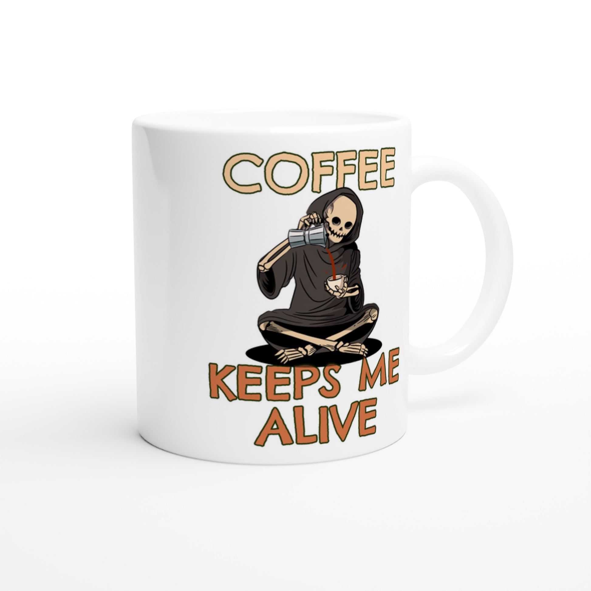 Coffee Keeps Me Alive, Skeleton - White 11oz Ceramic Mug White 11oz Mug Coffee Globally Fulfilled