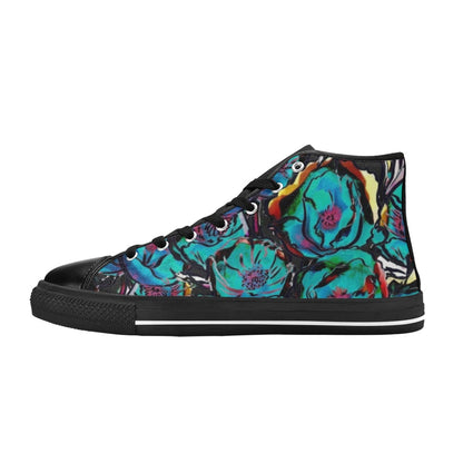 Flower It Blue - Women's High Top Canvas Shoes