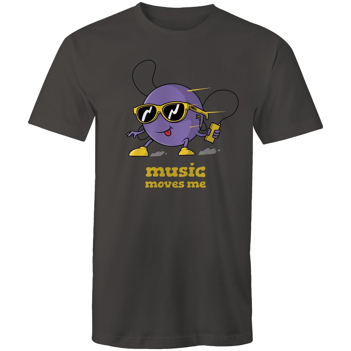Music Moves Me, Earbuds - Mens T-Shirt Charcoal Mens T-shirt Music