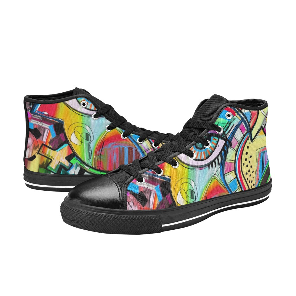 Graffiti Bird - Men's High Top Canvas Shoes