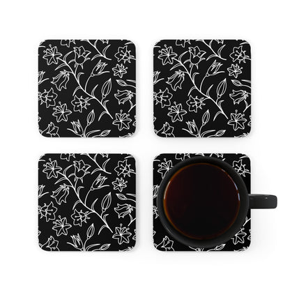 Black And White Floral - Corkwood Coaster Set Coaster