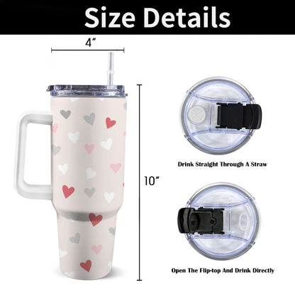 Pretty Hearts - 40oz Tumbler with White Handle