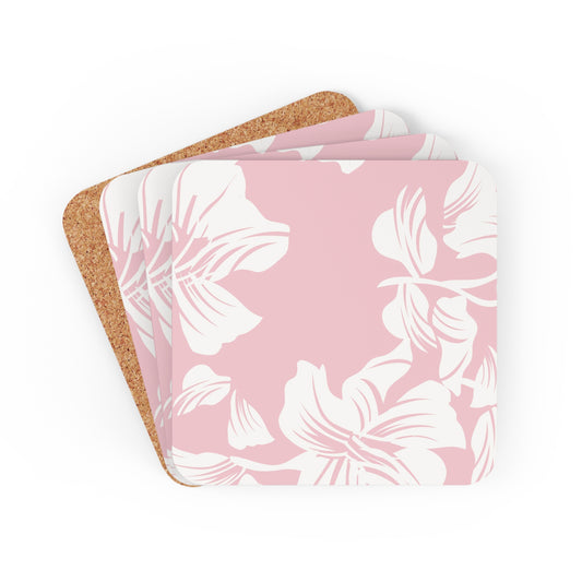 Pink Hawaiian - Corkwood Coaster Set Cork 3.75" × 3.75" Square Coaster