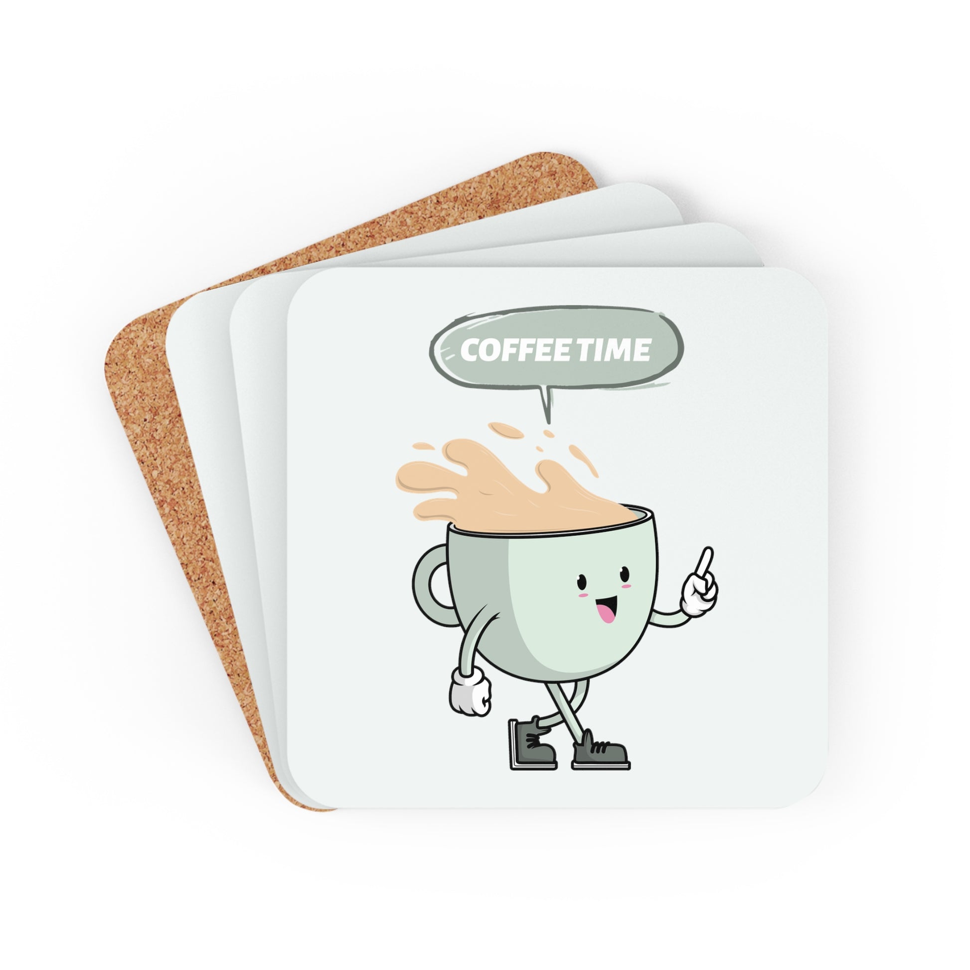 Coffee Time - Corkwood Coaster Set Cork 3.75" × 3.75" Square Coaster