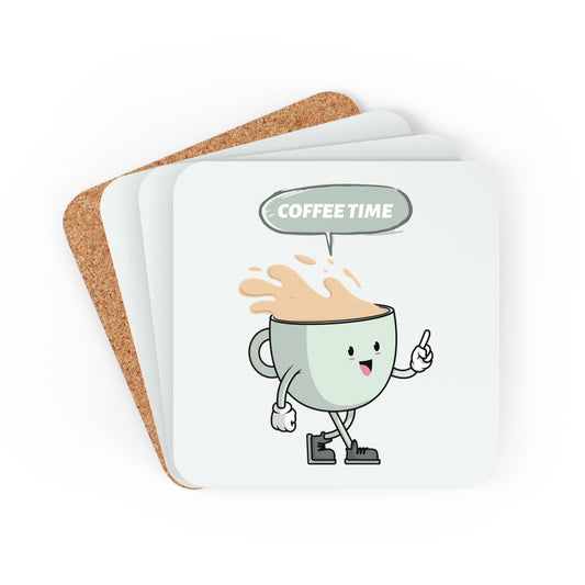 Coffee Time - Corkwood Coaster Set Cork 3.75" × 3.75" Square Coaster