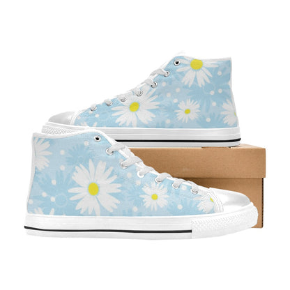 Camomile Flower On Blue - Women's High Top Canvas Shoes