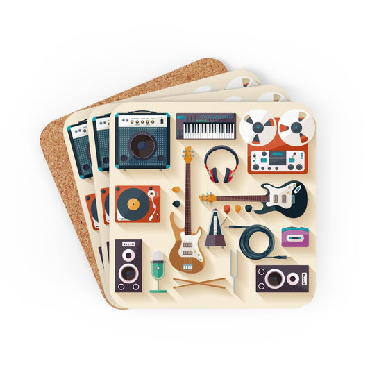 Music Time - Corkwood Coaster Set Cork 3.75" × 3.75" Square Coaster