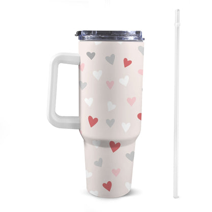 Pretty Hearts - 40oz Tumbler with White Handle