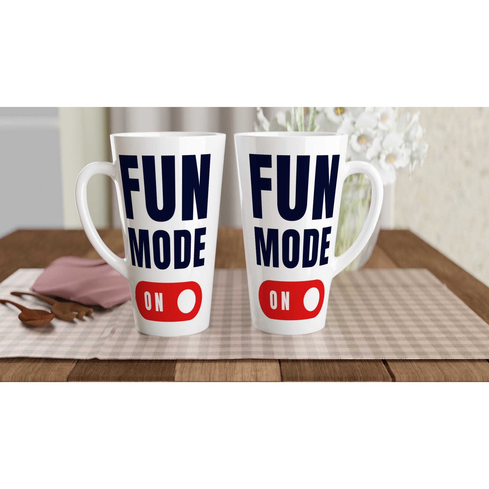 Fun Mode On - White Latte 17oz Ceramic Mug Latte Mug Funny Globally Fulfilled