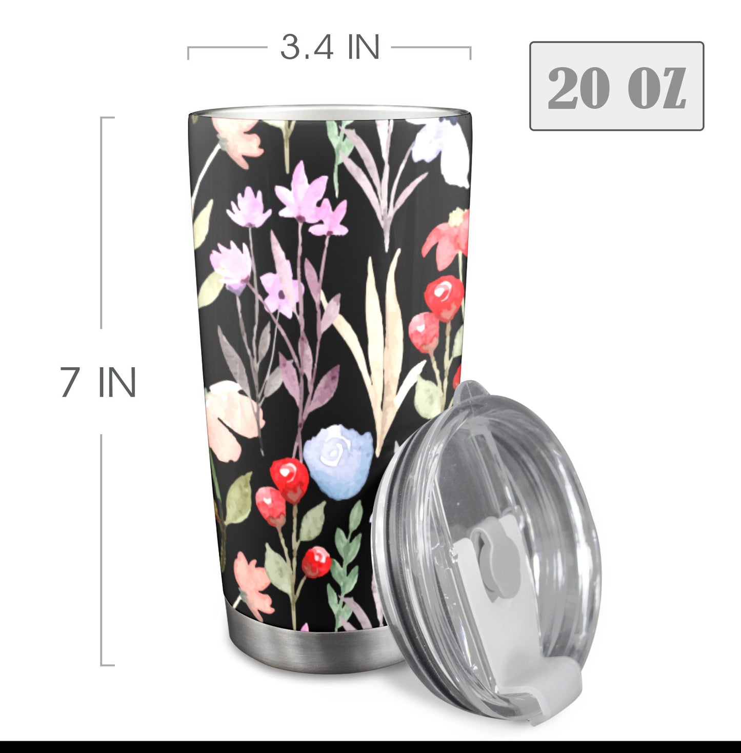 Floral Watercolour - 20oz Travel Mug with Clear Lid Clear Lid Travel Mug Plants Printed Offshore