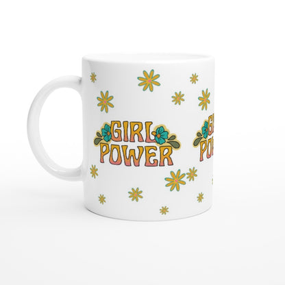 Girl Power - White 11oz Ceramic Mug White 11oz Mug fun retro