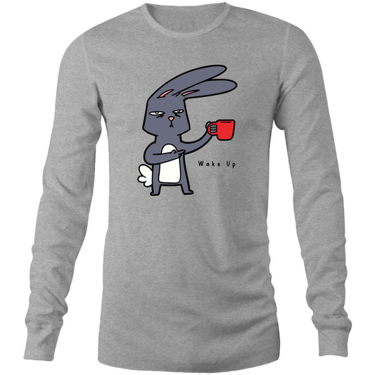 Wake Up, Coffee Rabbit - Long Sleeve T-Shirt Grey Marle Unisex Long Sleeve T-shirt animal Coffee