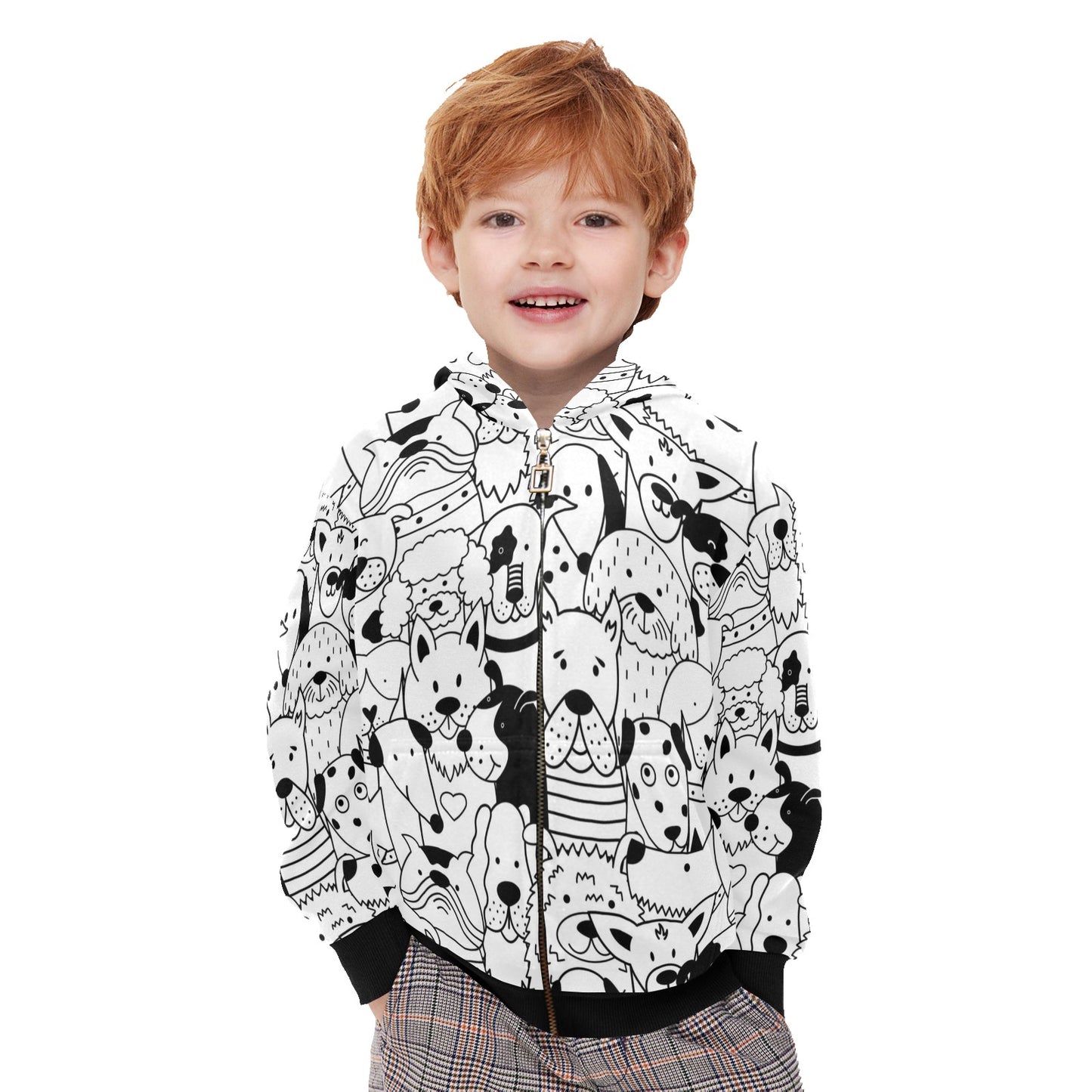 Black And White Dogs - Junior Boys Zip Up Hoodie