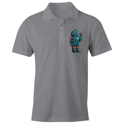 Robot - Chad S/S Polo Shirt, Printed Grey Marle Polo Shirt Retro Sci Fi