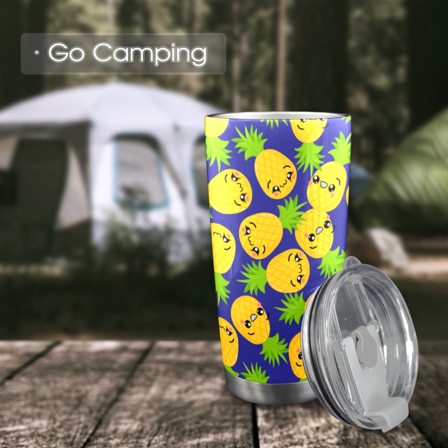 Cool Pineapples - 20oz Travel Mug with Clear Lid Clear Lid Travel Mug Food Printed Offshore